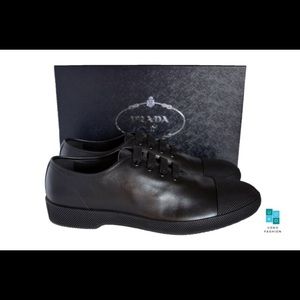 Prada Vitello Plume Black Leather Laced Durby 2EG149 Sz 7